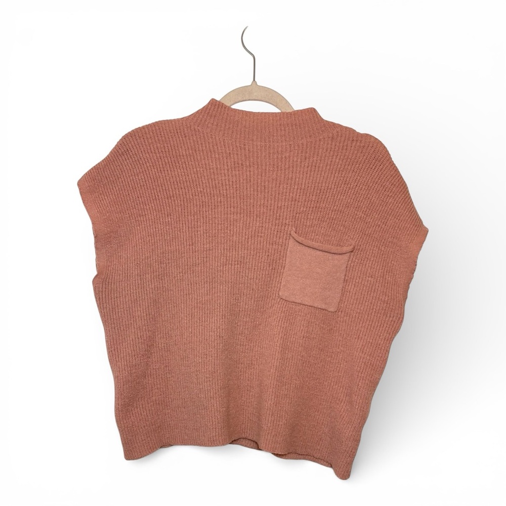 Dusty Rose Pink Cropped Knit Short Sleeve Sweater Vest Minimalist Large